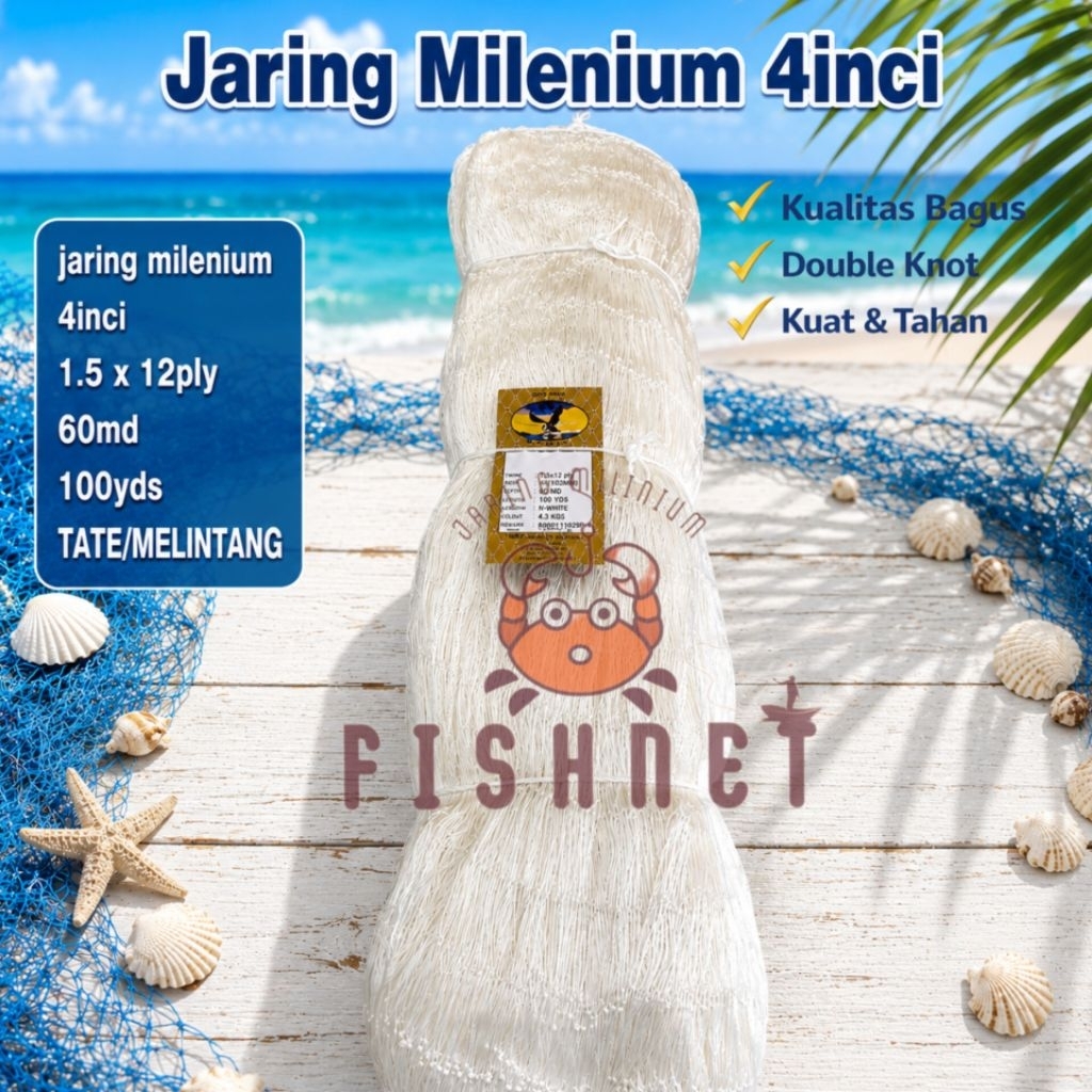jaring milenium/jaring ply/jaring pintal/ 4inci 12ply 60md 100yds tate
