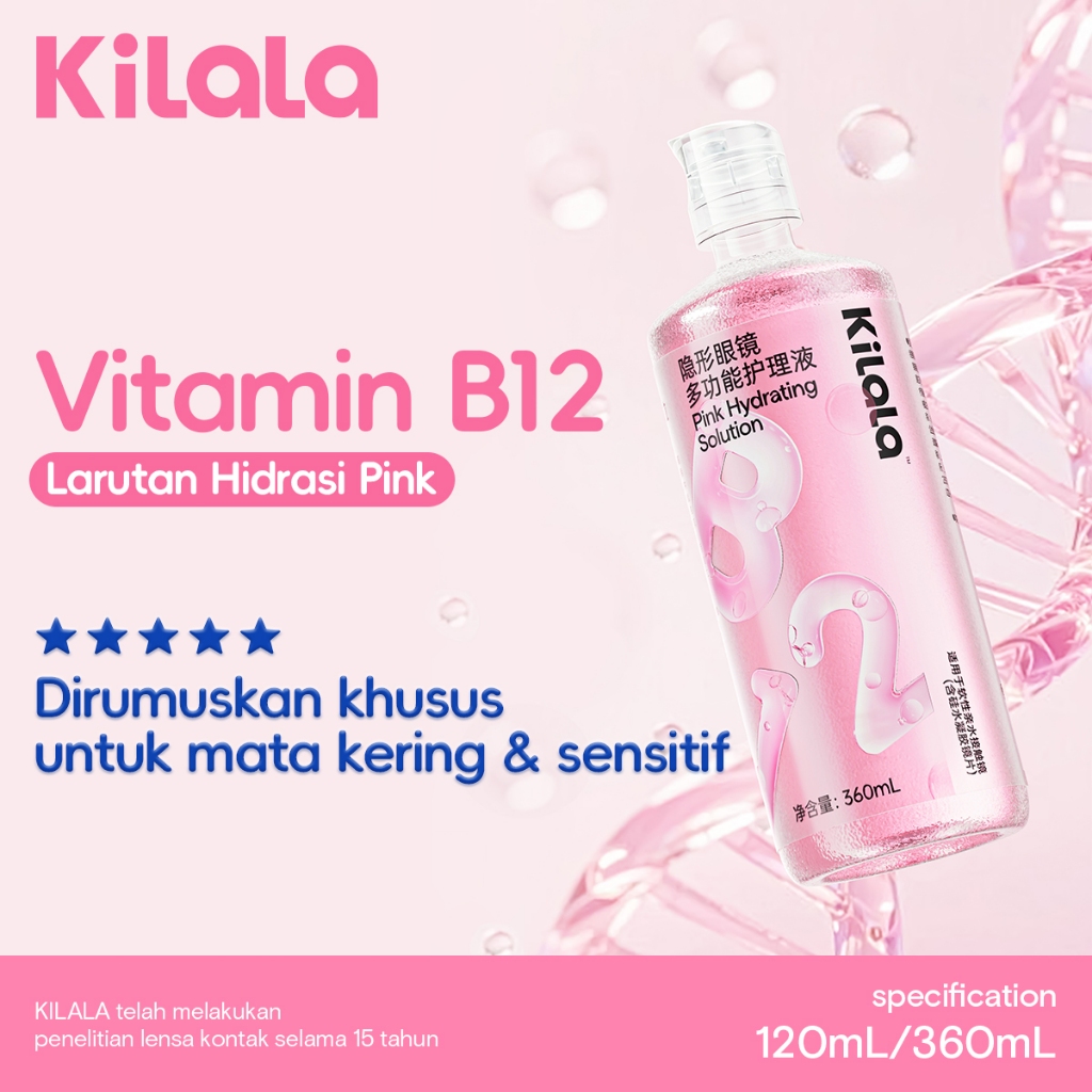 Kilala Vitamin B12 Cairan Perawatan Air Pink Hydrating Solution Softlens Multi Fungsi 120ml/360ml