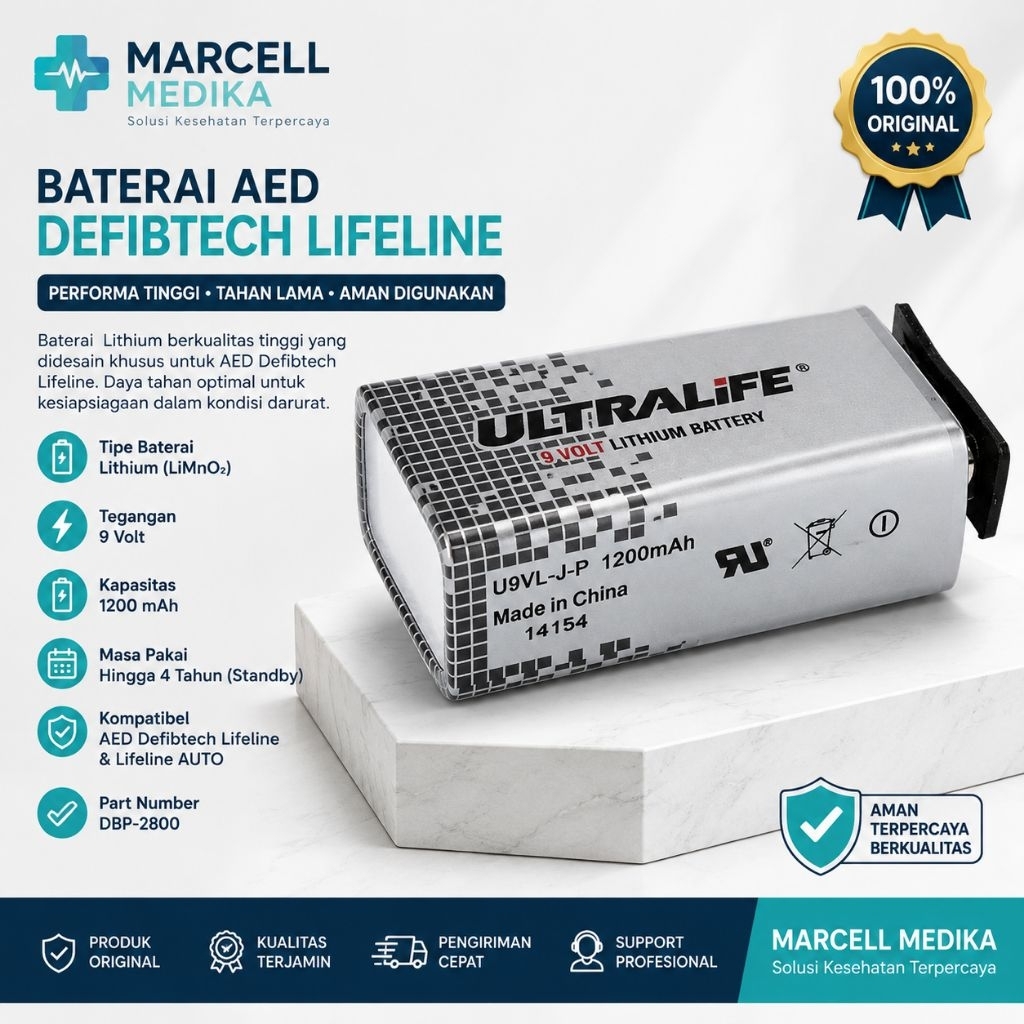 BATTERY AED DEFIBTECH LIFELINE / BATERAI AED DEFIBTECH LIFELINE ULTRALIFE 9VOLT