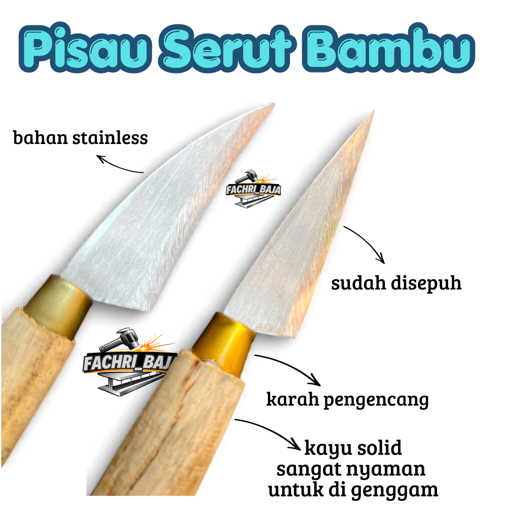 Pisau Serut Bambu Stainless Anti Karat Gagang Kayu - Alat Raut Bambu Tajam