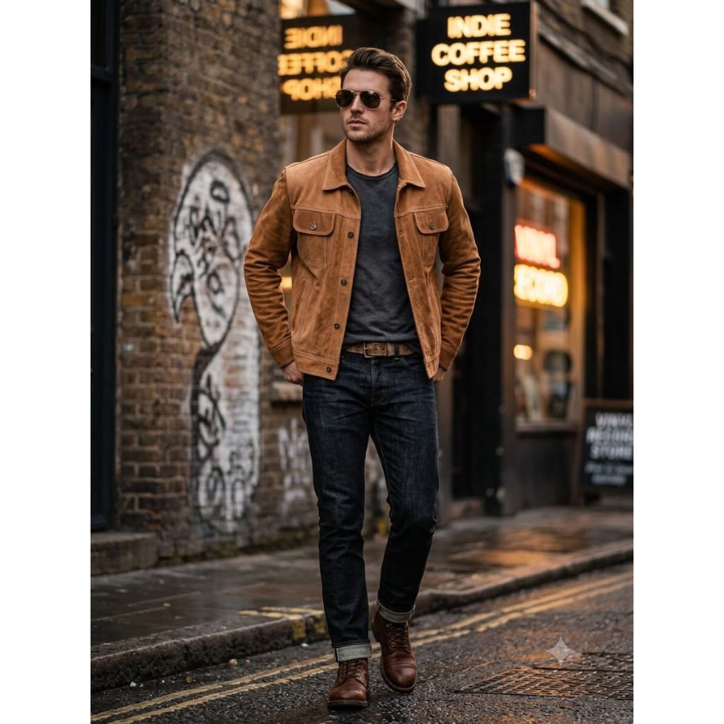 jaket kulit asli RLC MODEL LEVISAN COANTRY TAN VINTAGE size m