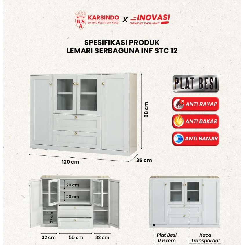 Karsindo Buffet Besi Buffet Konsul Lemari Besi Serbaguna Rak Besi Cabinet Penyimpanan STC12
