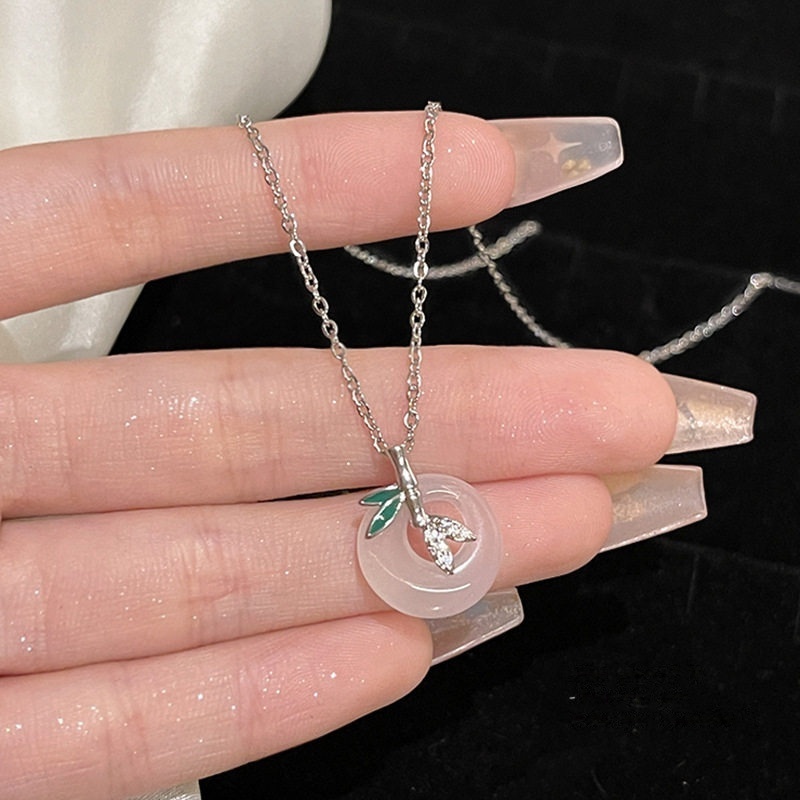 FF022Perhiasan Twilight-Kalung Leher Cincin Batu dengan Bambu Tradisional Cina Bermakna Kemajuan