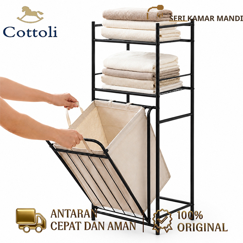 Cottoli Rak Penyimpanan Kamar Mandi Bertingkat Dengan Keranjang Pakaian Kotor Rak Handuk Minimalis