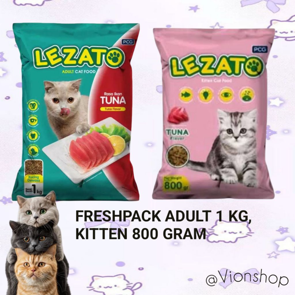 LEZATO ADULT LEZATO KITTEN LEZATO HIJAU LEZATO PINK MAKANAN KUCING 1KG MAKANAN KUCING 800 GRAM MAKAN