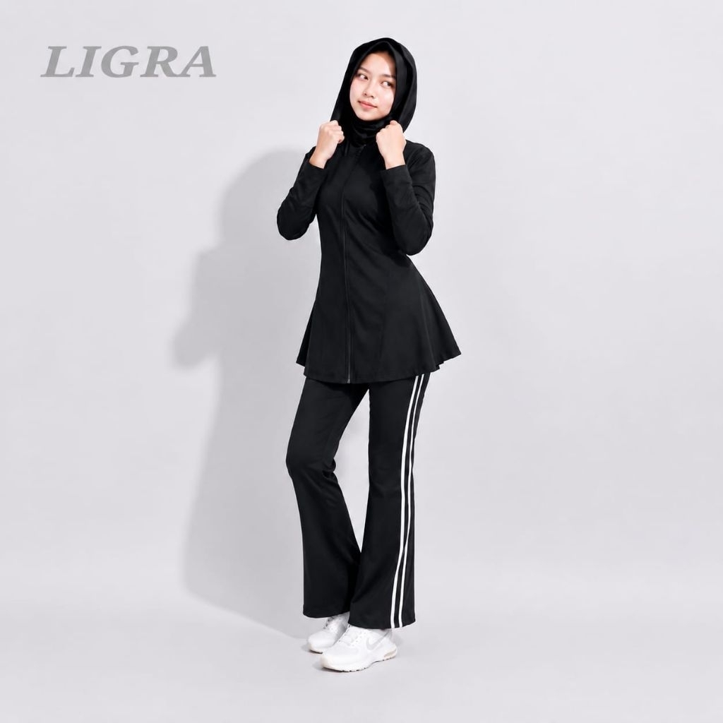 jaket flare hoodie wanita | jaket olahraga muslimah | sport hijab jacket flare