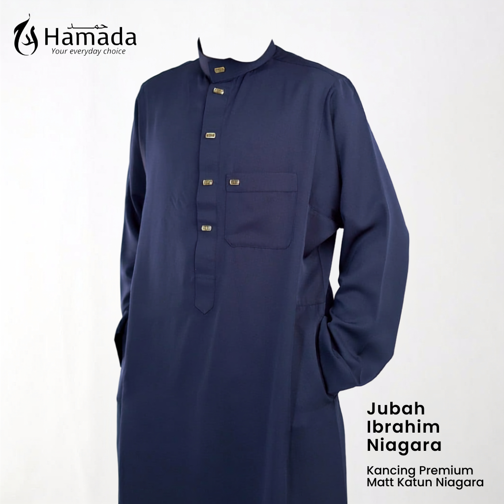 GAMIS JUBAH PRIA IBRAHIM BAHAN NIAGARA KANCING PREMIUM NON MANSET MERK HAMADA