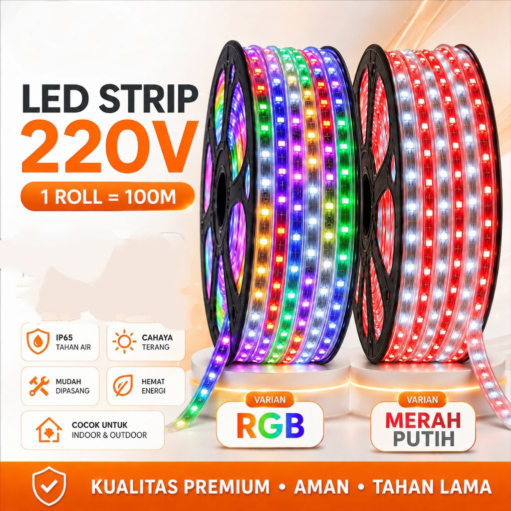 Lampu LED Strip Selang 100m Merah Putih Warna warni kedip  kedip