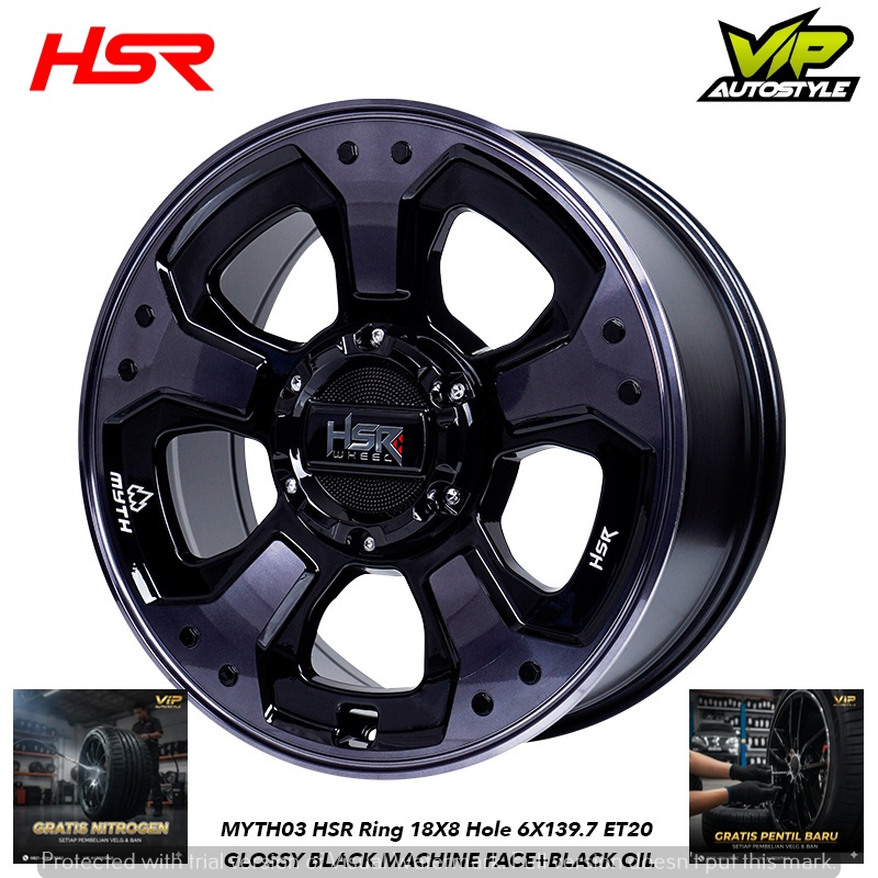 HSR Wheel Myth03 Glossy Black Machine Face, 18x8 Hole 6X139.7 ET20, Hitam