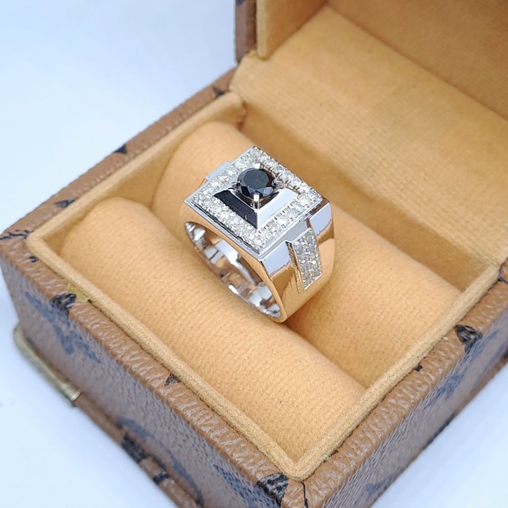 Cincin Silver Pria Mewah Berlian Hitam | Berlian Asli