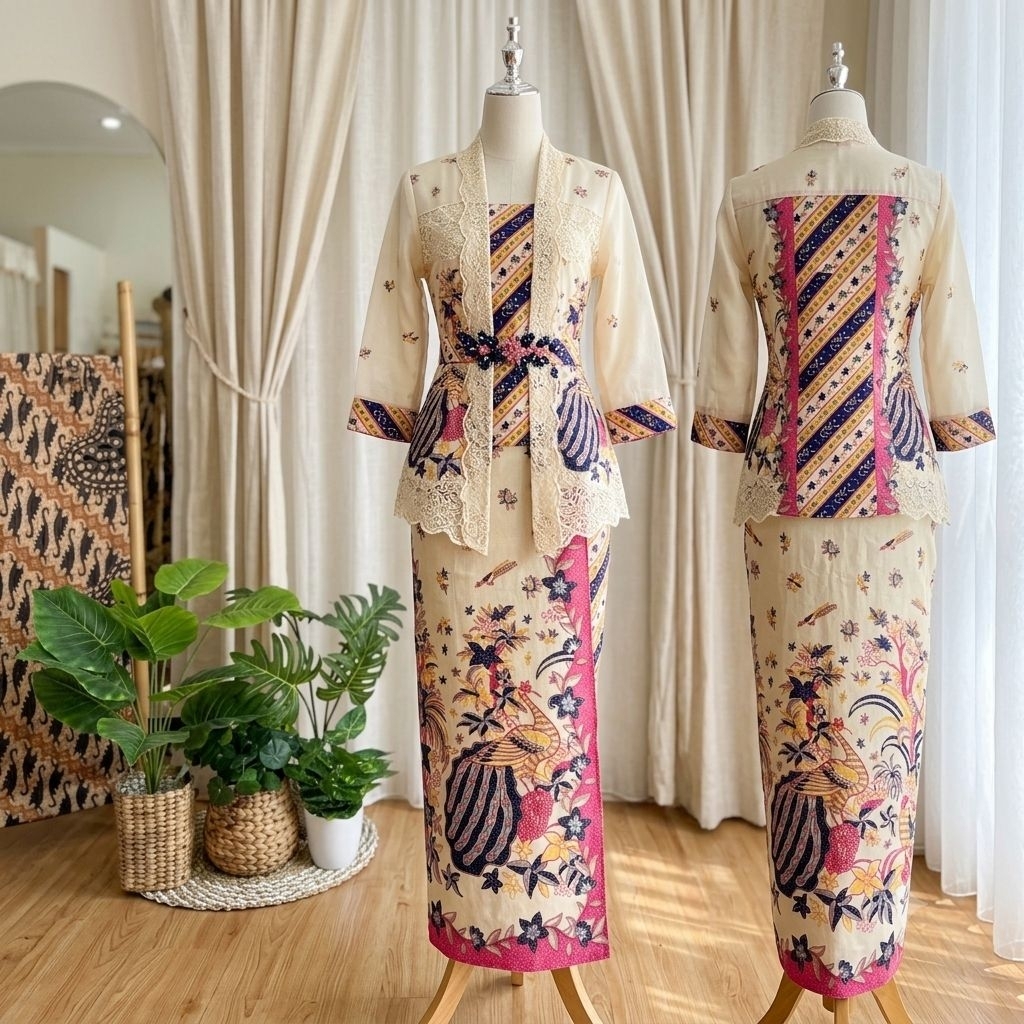 Kain batik solo merak encim cream pink limited