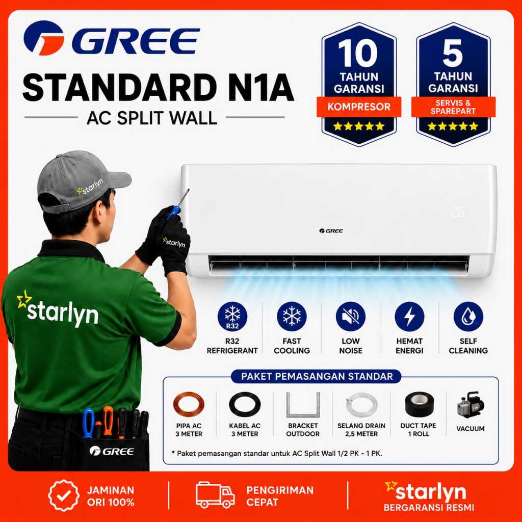 GREE ac split deluxe standard 1/2 PK R32 GWC-05N1/A / GWC05N1  + pasang