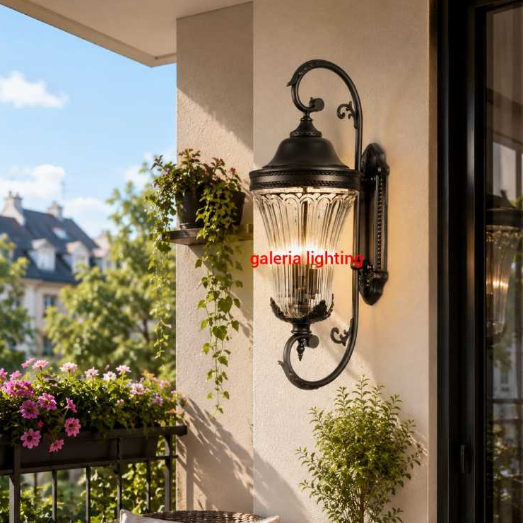 Lampu dinding klasik modern outdoor waterproof dekorasi teras-cafe-restoran tipe J8120/1W hitam