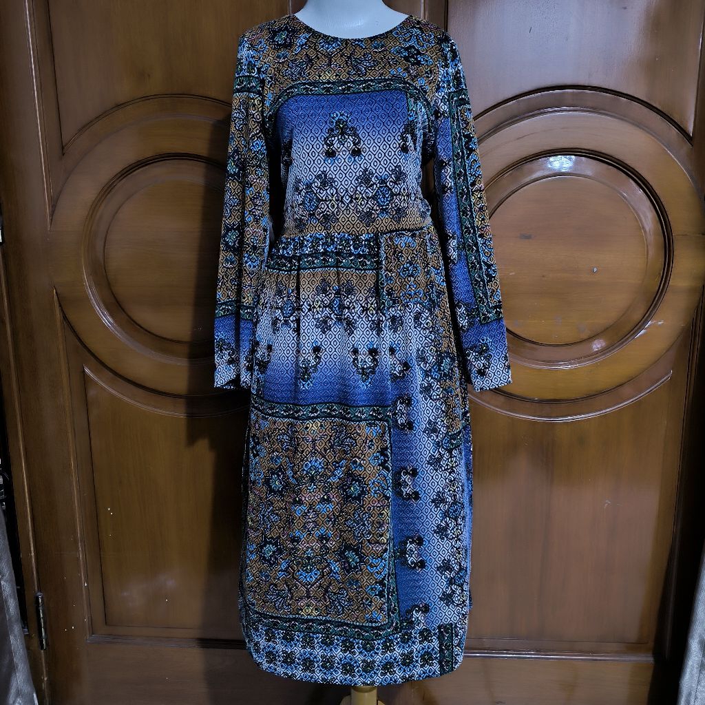 unik zara dress patchwork tribal tekstur timbul