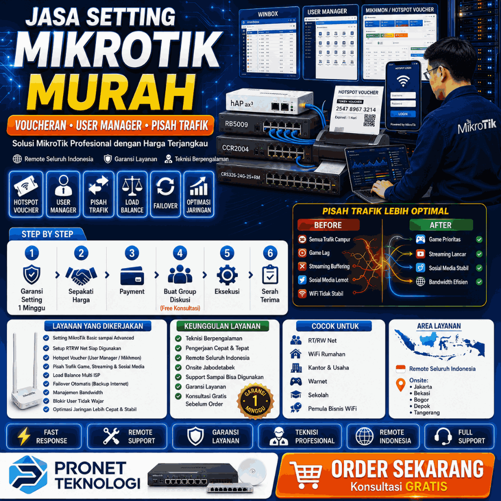 Jasa Setting Mikrotik Murah | Voucheran, User Manager, Pisah Trafik | Teknisi Berpengalaman