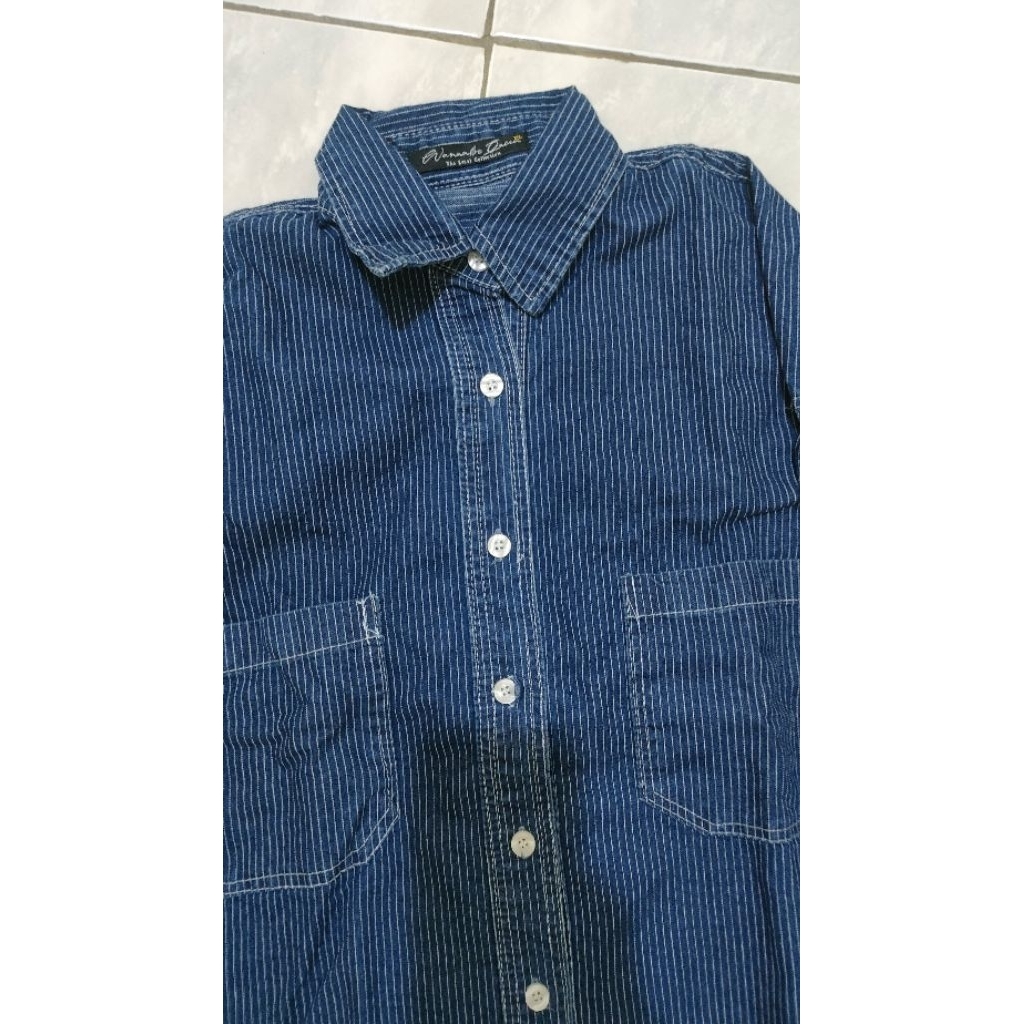 kemeja oversize salur navy
