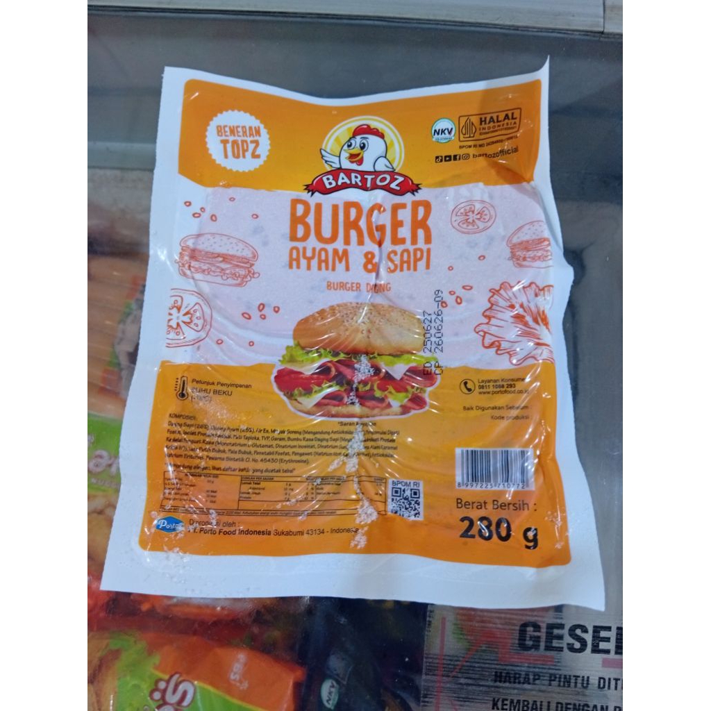 Bartoz Burger Sapi 280gr - Daging Sapi Pilihan, Praktis