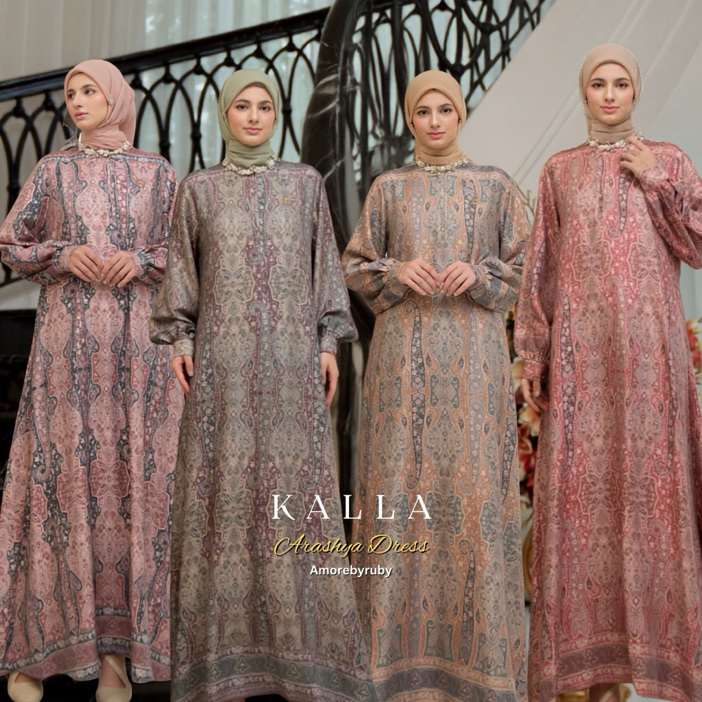Kalla - Amorebyruby Gamis Arashya Dress Motif Cashmere Bahan Doby Premium Busui Wudhu Friendly All S