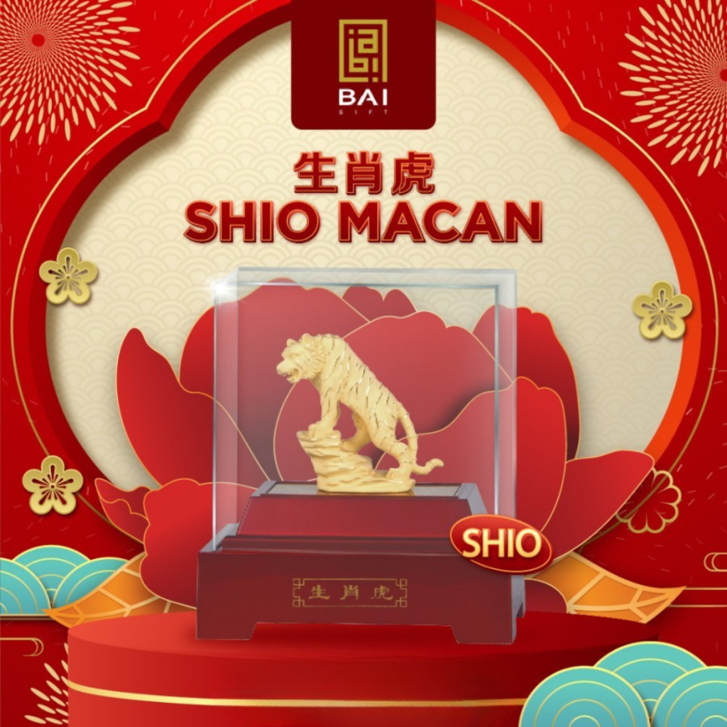 BAI GIFT Patung Shio Macan Lapis Emas 24K Pajangan Shio Macan Lapis Emas 24K