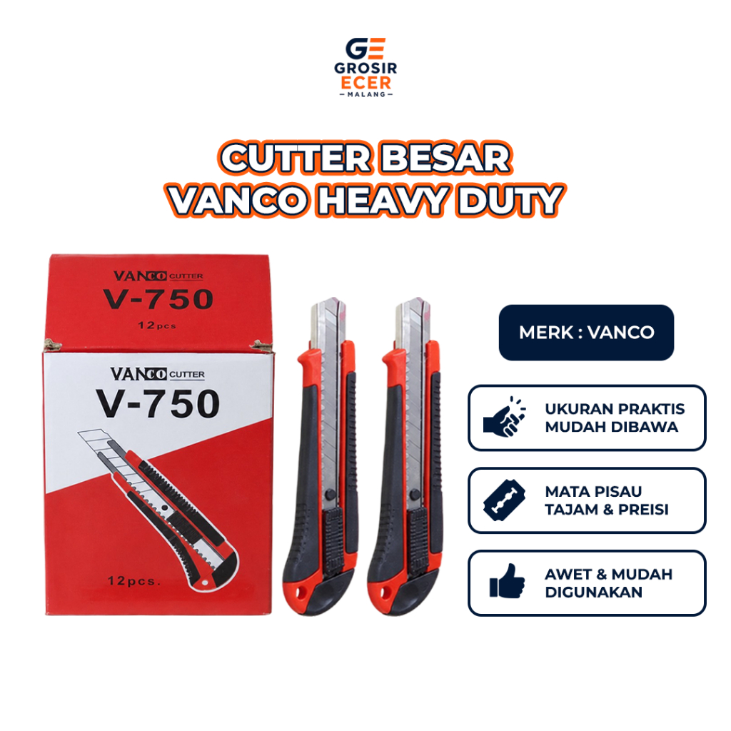 Cutter Besar Vanco Heavy Duty Pisau Cutter Serbaguna Original Isi 1 PCS Tajam dan  Berkualitas