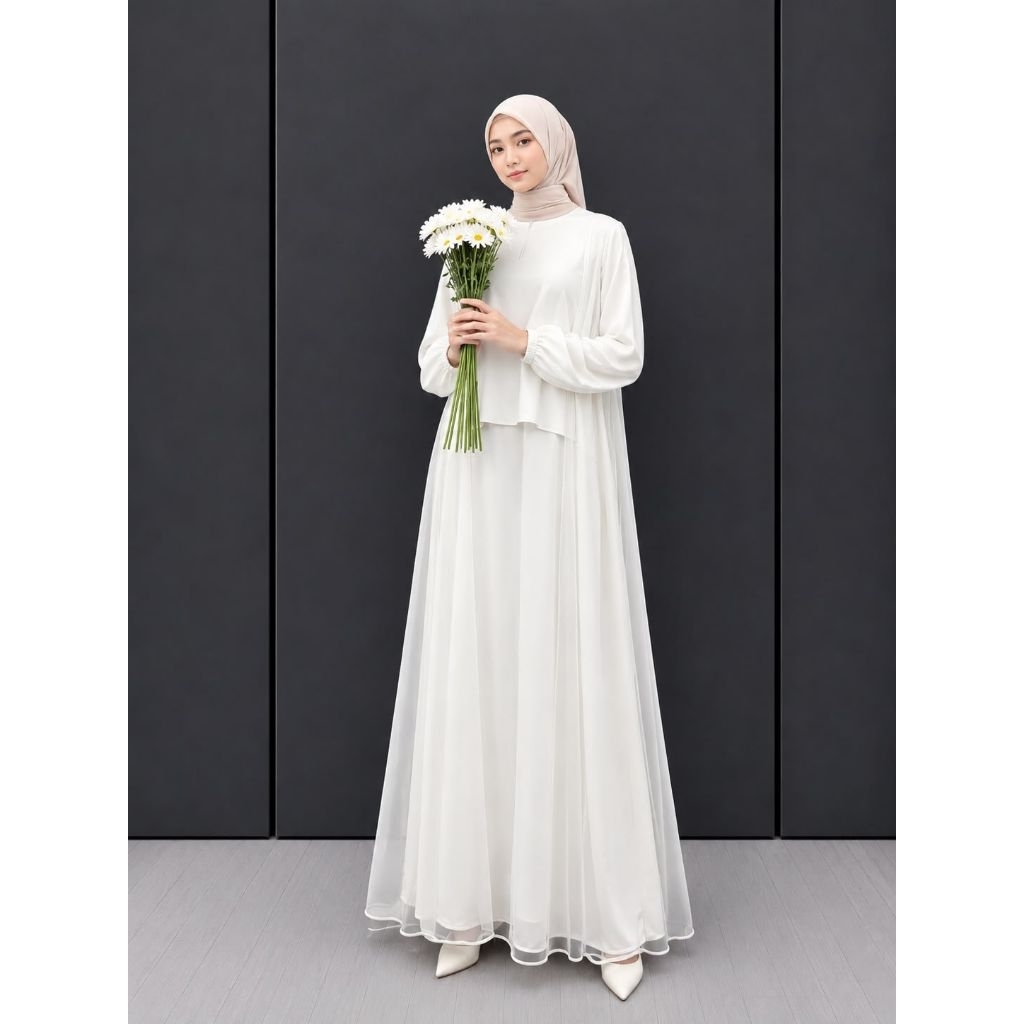 Gamis Abaya Elvira Putih  Cantik Queen Series Gamis Umar dan Haji By Pastelo