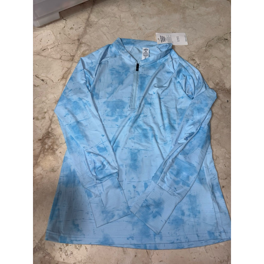 jacket baju UV olahraga lari pilates wanita ALO blue biru size M NEW