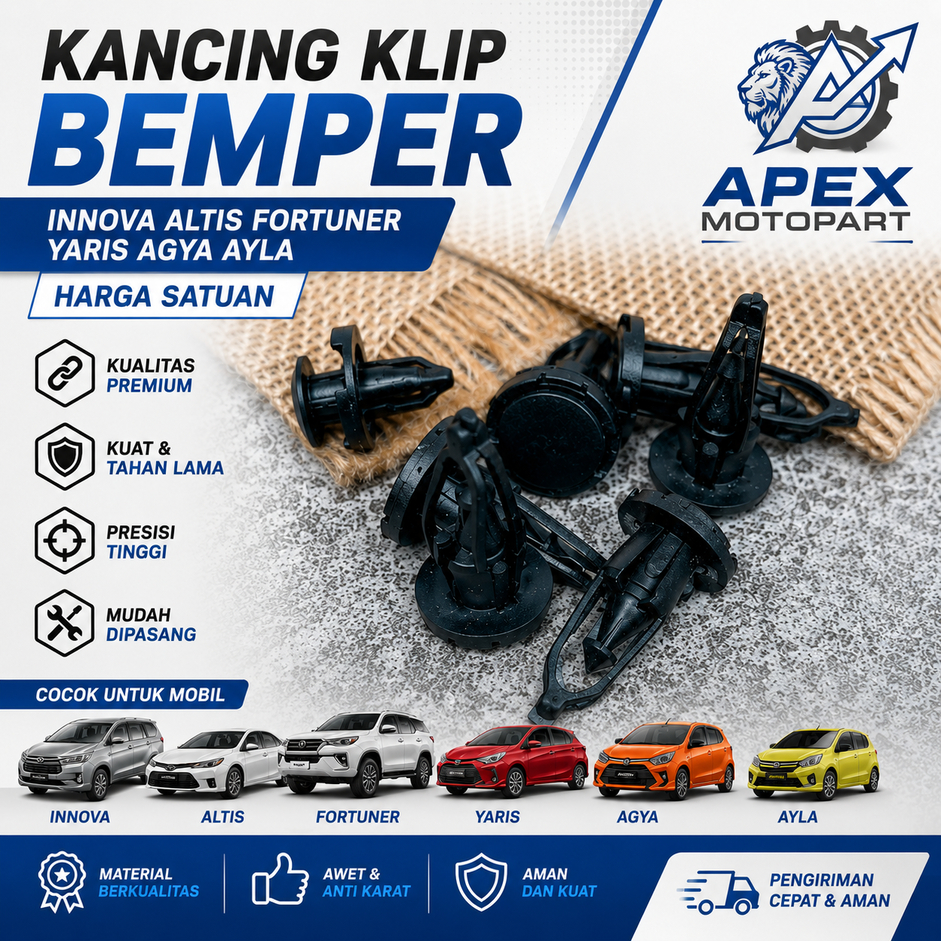 Kancing Klip Bemper Innova Altis Fortuner Yaris Agya Ayla | HARGA SATUAN
