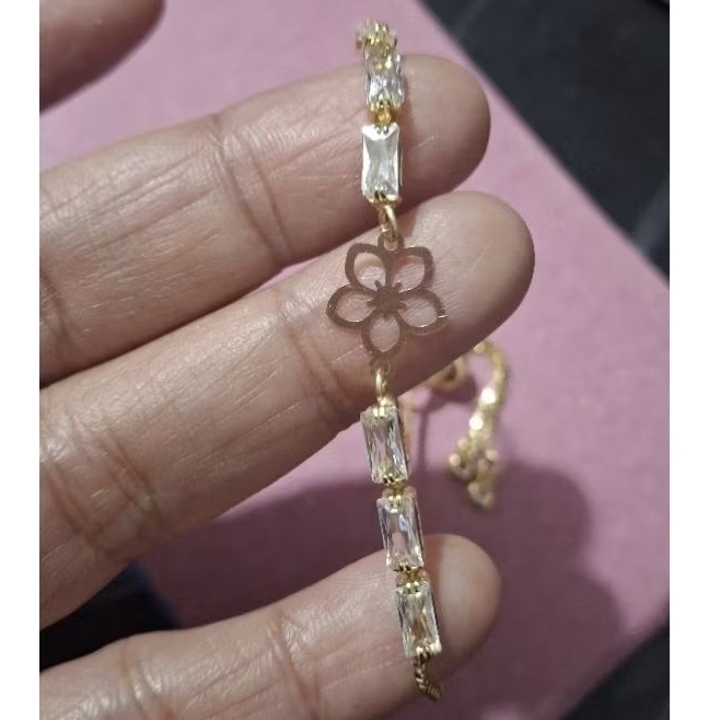 Gelang Serut Gold Batu Kotak Putih Emas Bunga 0,1gram Semar Jawa