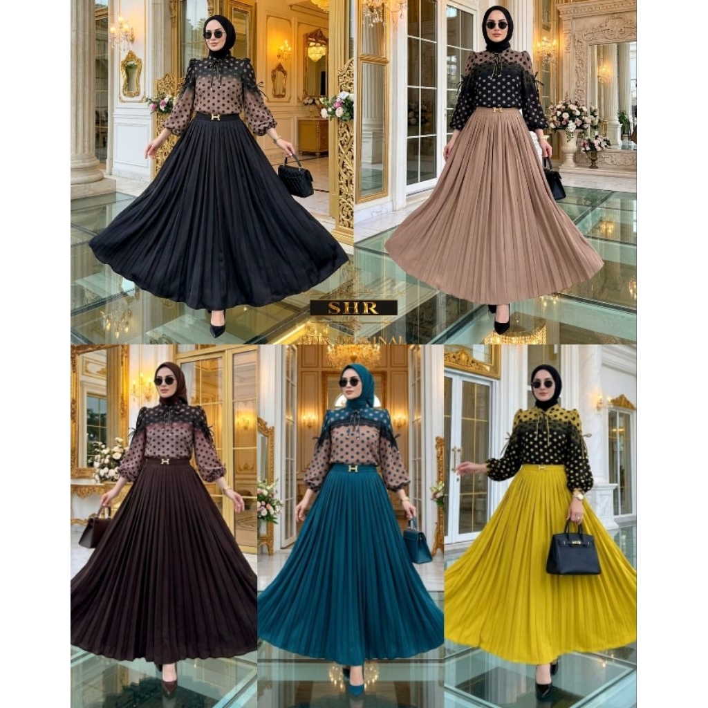 "BY SHR ORI NEW" READY SETELAN ROK KIYAMOY POLKADOT WOLLFIS GRADASI BY SHR ORI