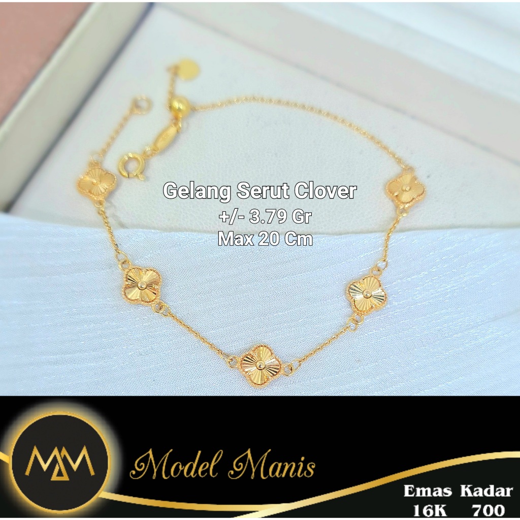 Gelang Serut Clover Emas Kuning 700 kadar 16k