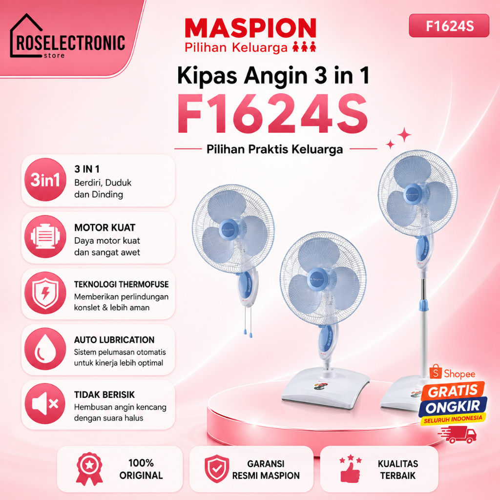 MASPION KIPAS ANGIN  F 1624  16 Inch (3 in 1)  STAND FAN MASPION TERMURAH/F1624/F-1624/F 1624