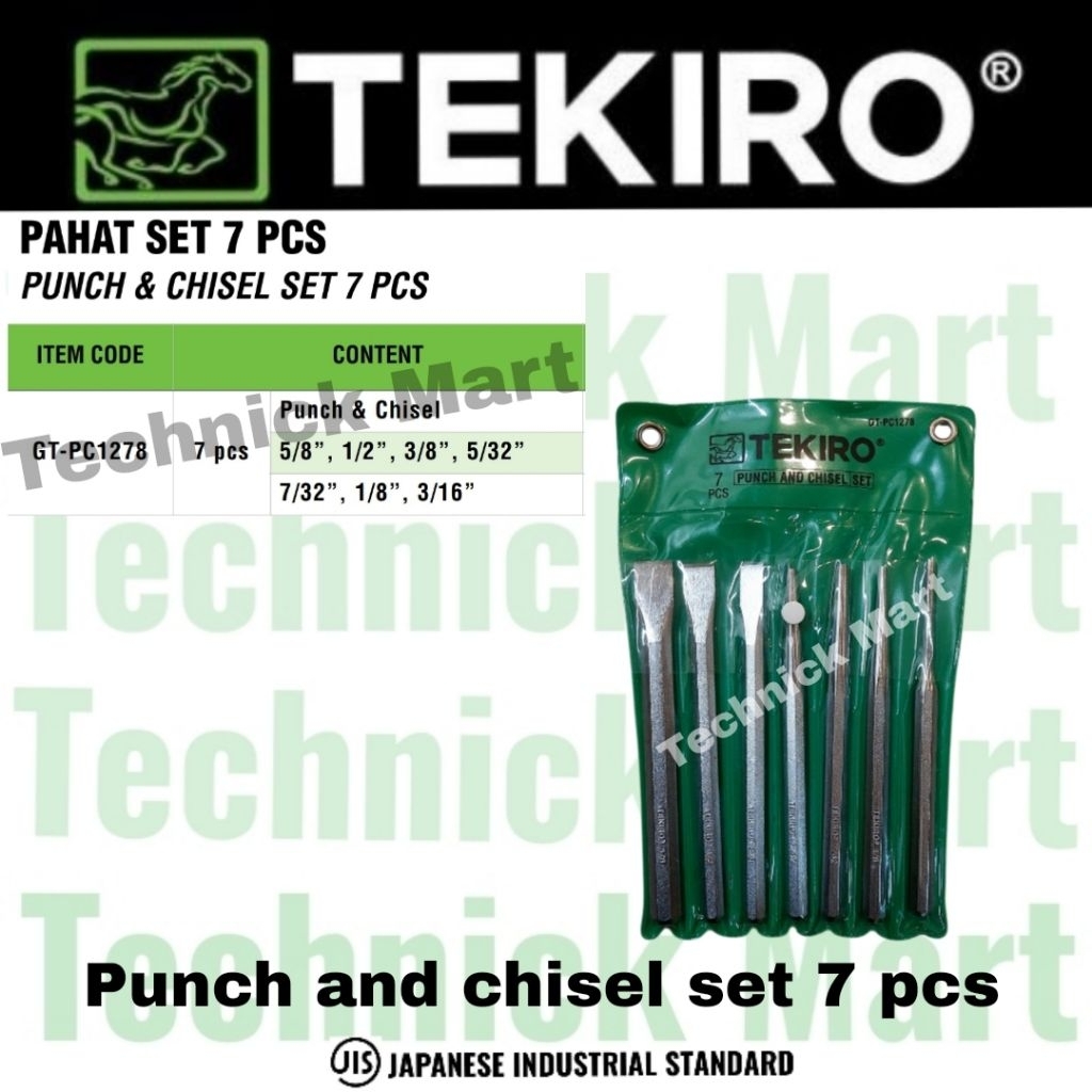 TEKIRO GT-PC1278 punch and chisel set 7 pcs pahat set penitik