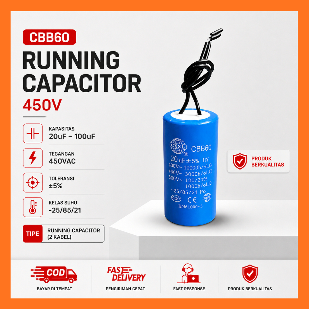 Kapasitor Motor Dinamo CBB60 20UF 30UF 450V Capacitor Running