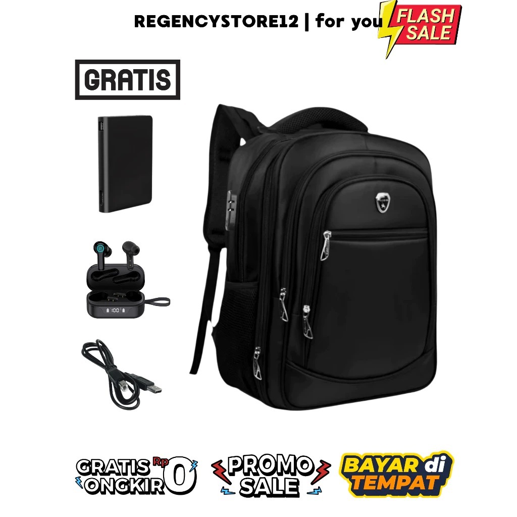 TERBARU Tas Polo Glad Ransel Kerja Tas sekolah Kunci Usb Port POLO Import