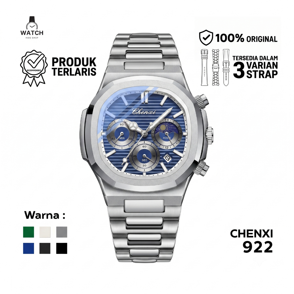 Indoshopwatches Jam Tangan Pria Analog Quartz Chenxi 922 Luminos Water Resistance Watches 43 mm