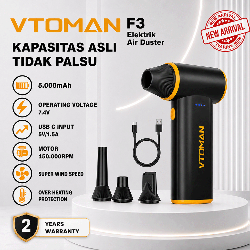 VTOMAN F3 Turbo Jet Fan 150000 RPM Portable Electric Air Duster 5000mAh Kipas Angin Blower Kecepatan