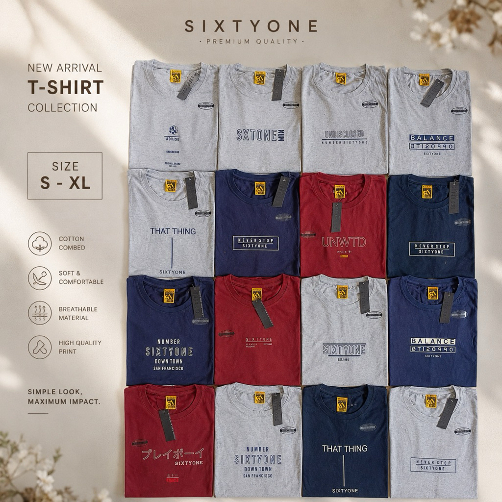 Kaos Pria Sixty One Kaos lengan pendek murah
