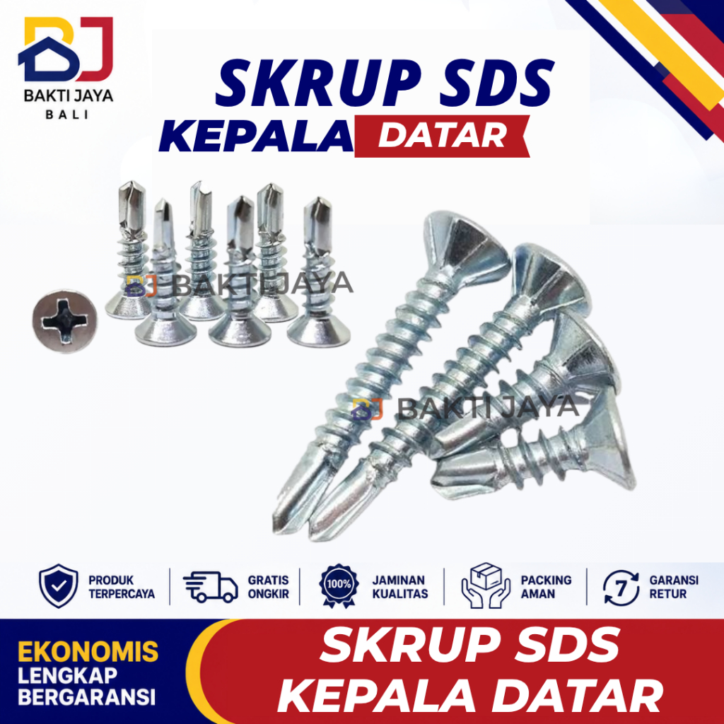 Skrup Kepala Datar SDS Isi 50 pcs | Sekrup Kepala Datar SDS Satu Bungkus 50pcs | Skrup Wafer Hea | S