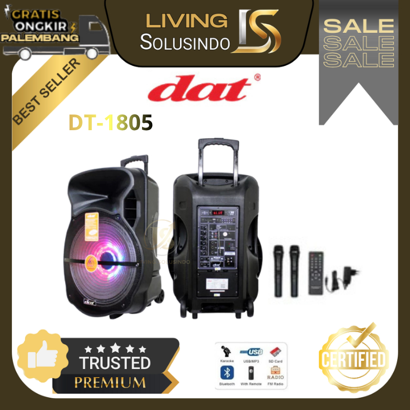 Speaker Portable Wireless DAT DT-1805 18 Inc Free 2 Mic Wireless