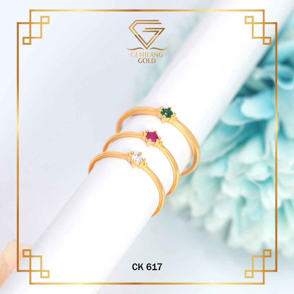Cincin Emas Solitare Permata Kecil Rose Gold Kadar 6K & 8K Gemilang Gold ID (CK 617)