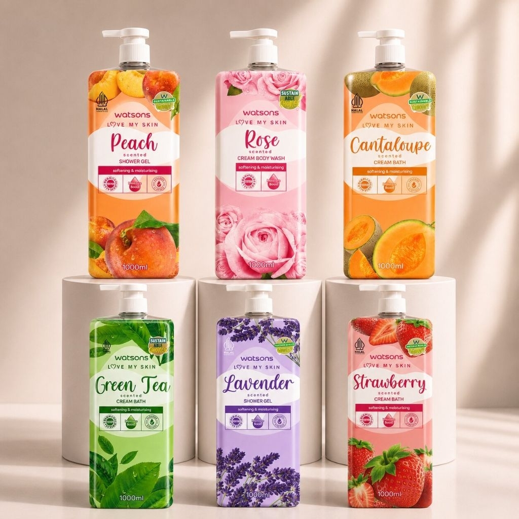 Watsons 1000ml Sabun mandi cair - Melembabkan, Menyegarkan, Aroma Buah