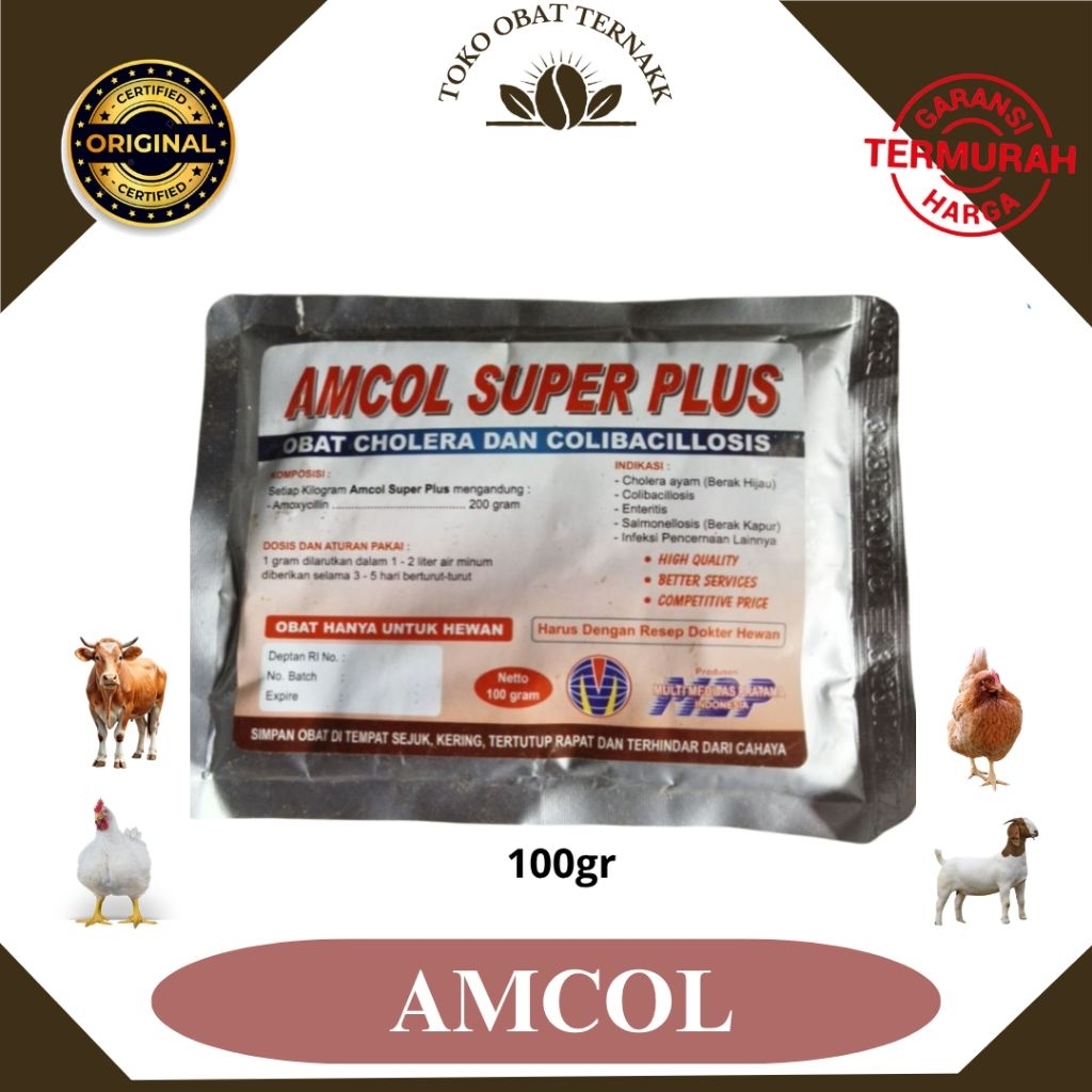 AMCOL SUPER PLUS 100 GRAM M2P - Obat Pilek Ngorok Snot Colibacillosis Unggas Pulorum