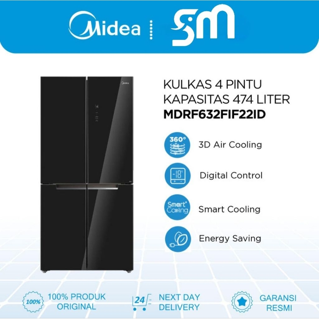 Kulkas Midea MDRF632FIF22-ID Multi door 474 L Kulkas 4 pintu Inverter Quattro