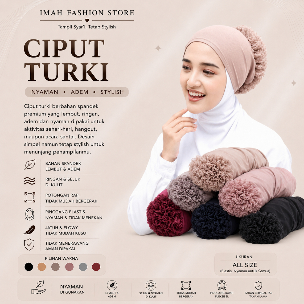 Ciput Konde Brukat Ninja Tali / Inner Turkey Cepol Kaos Basic / Dalaman Hijab Konde Turkey