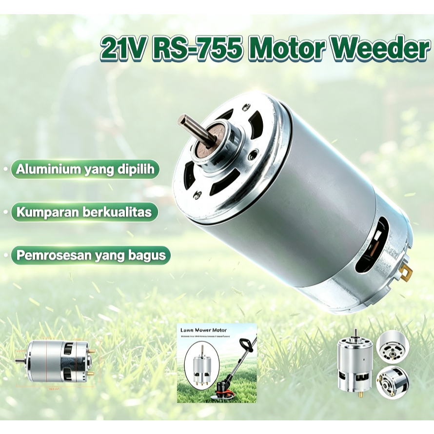 Dinamo DC Motor RS-755 755 21V High Speed Torsi Besar Mesin Potong Rumput Lawn Mower Fan Motor DC