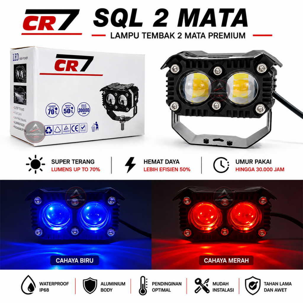 ORIGINAL LX19 LAMPU TEMBAK SQL 2 MATA DEVIL EYE 4 MODE BAHAN FULL ALUMINIUM WATERPROOF