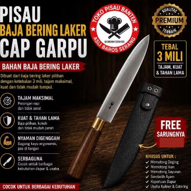 PISAU DAGING BELATI SESET CAP GARPU BAHAN BAJA BERING /LAKER ORIGINAL LOKAL BAROS BANTEN