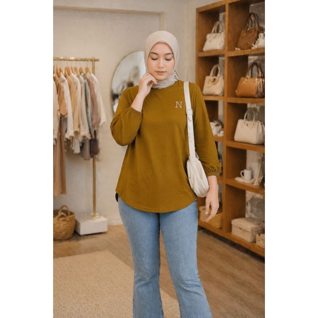 Kaos atasan wanita Oval Lengan karet 7/8 Oversize