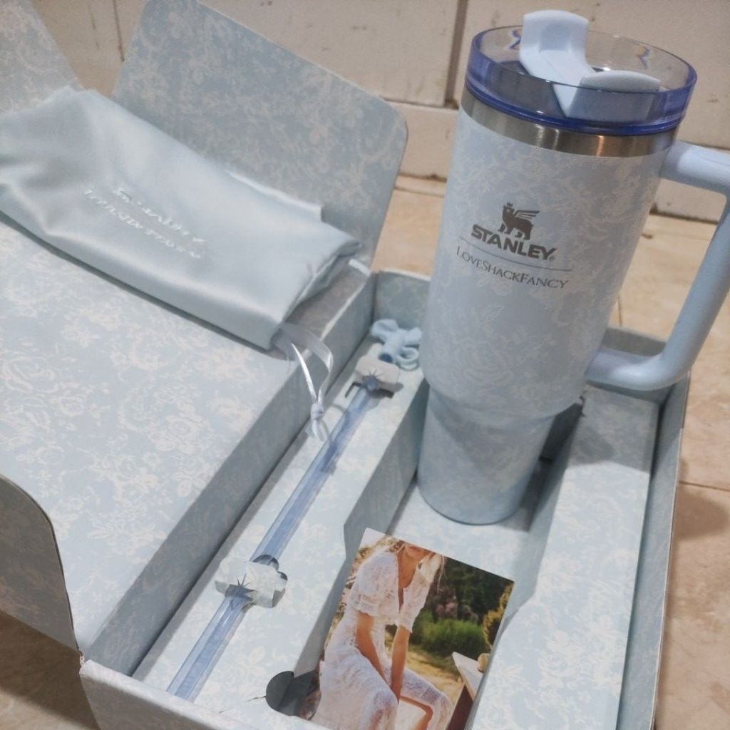 Ready Tumbler Stanley biru motif bunga original 40oz