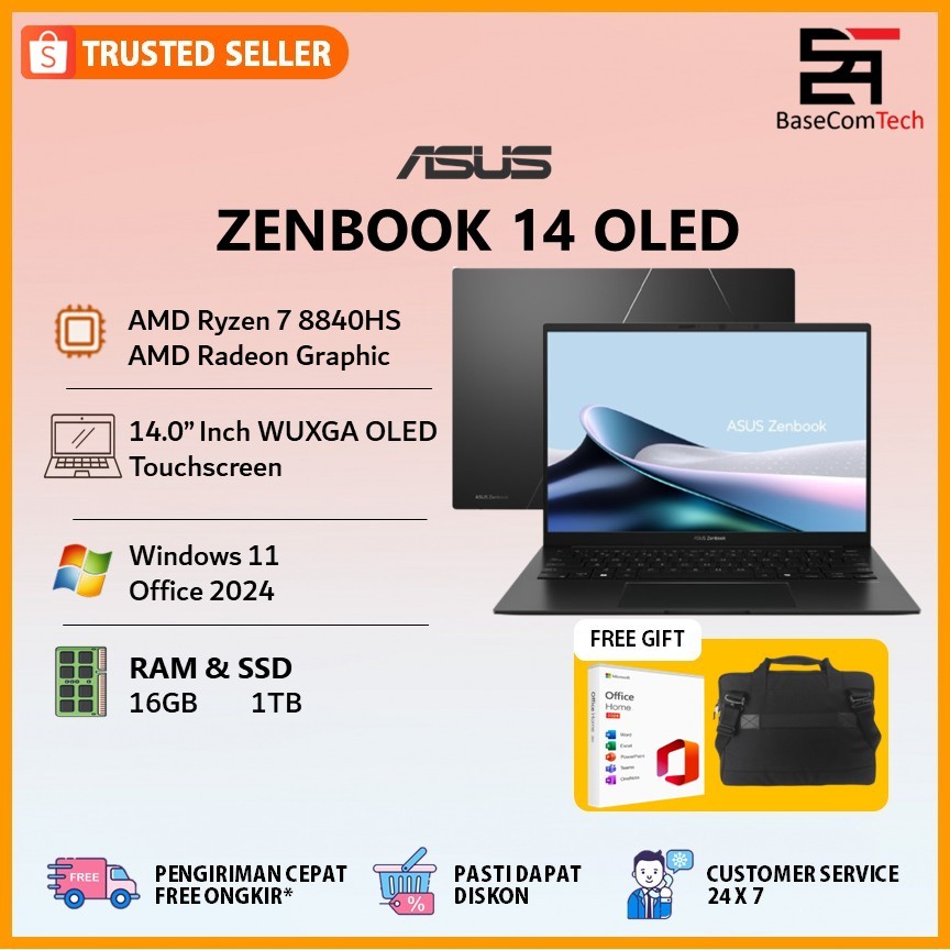 Laptop Asus Zenbook 14 OLED | AMD Ryzen 7 8840HS | RAM 16GB SSD 512GB 14.0 inch Touch WUXGA OLED Win
